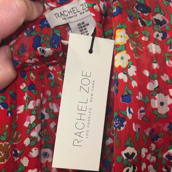 Rachel Zoe Women’s Red Sheer Floral 3/4 Sleeve Blouse Smocked Sleeve Medium - Picture 7 of 9